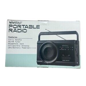 NEW Vivitar Portable Radio Black With AM/FM Tuner Carry Handle Battery Operated